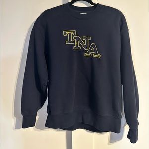 TNA Cozy Fleece Navy Blue Crewneck Sweater